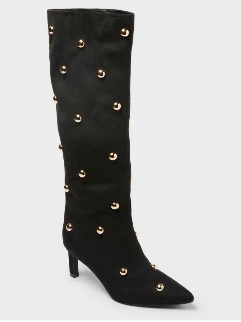 a new day Black Knee-High Studded Pointed-Toe Boots nbe